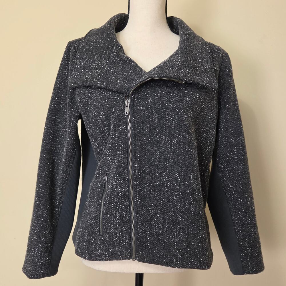 NWT Christopher & Banks Women's PM Knit Moto Tweed Jacket Gray